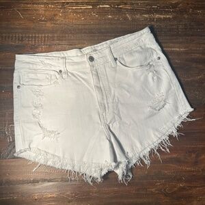 Eunina - High Rise Distressed White Denim Shorts